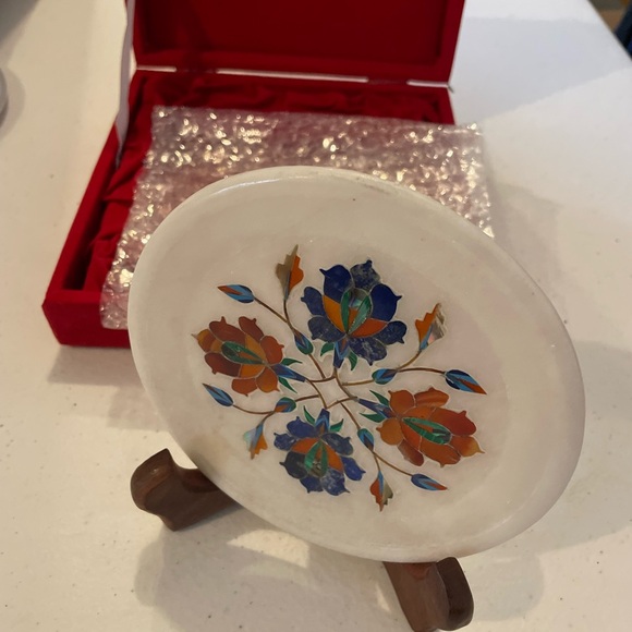 Other - Decorative Marble Plate with Floral Inlay